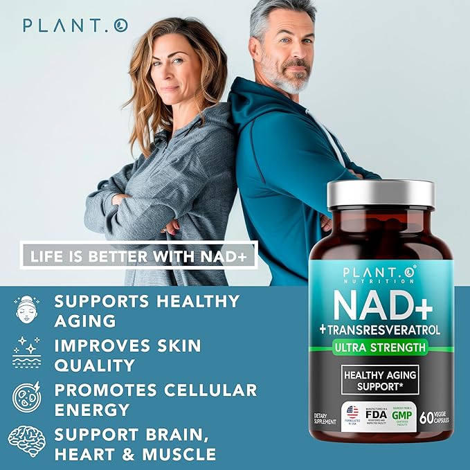 NAD Supplement High Purity (500mg of 95% Pure NAD Plus) with Resveratrol - NMN and Nicotinamide Riboside Alternative for Energy Anti-Aging Cell Regeneration Focus – 60 Pills