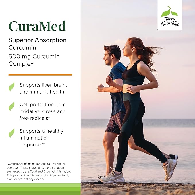 Terry Naturally CuraMed 500mg - Antioxidant Supplement for Brain &amp Immune Health Support - Supplement with Curcumin &amp Turmeric Essential Oil - Herbal Liver Support - 60 Capsules (Pack of 2)