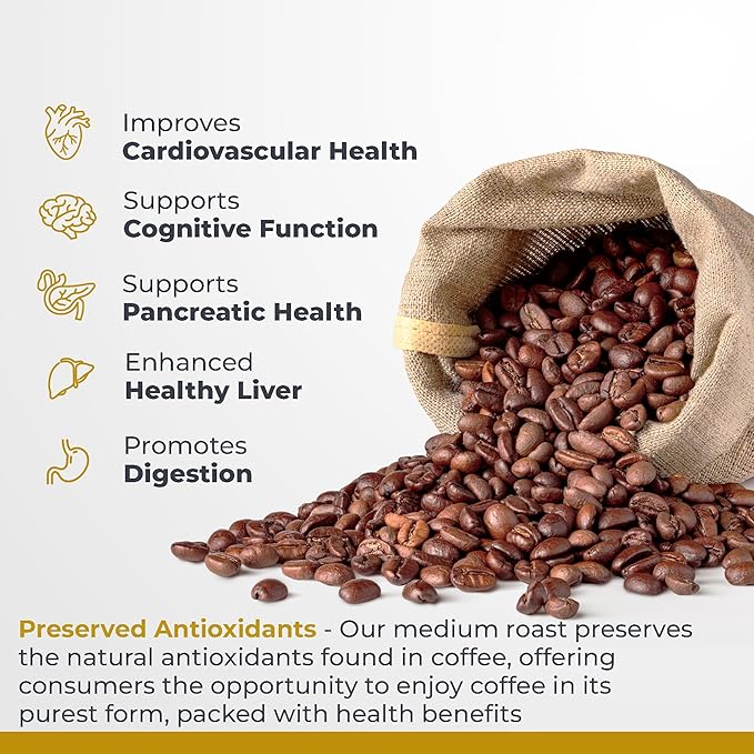 Premier Research Labs Organic Whole Roasted Coffee Beans - Medium Roast From Guji Region of Ethiopia Crafted for Optimal Health Benefits Sweet &amp Fruity Well-Balanced Gluten Free - 1 Pound