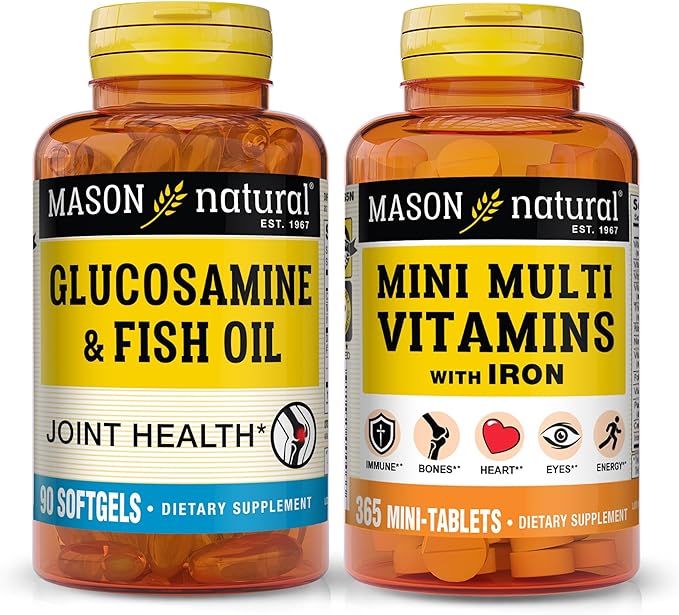 MASON NATURAL Glucosamine Chondroitin &amp Daily Multi Vitamin Bundle with DHA Omega-3 Iron B-Complex &amp Calcium – May Support Joint and Immune Health