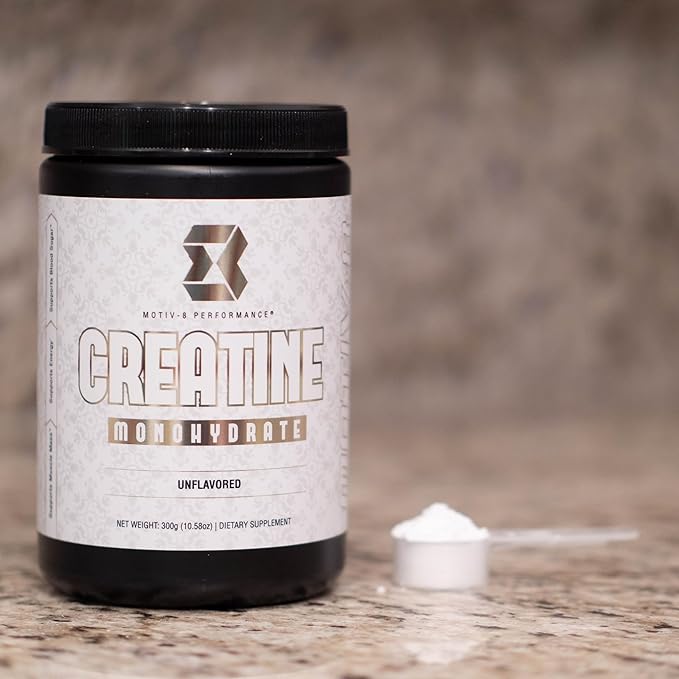 Motiv-8 Performance Pure Creatine Monohydrate Powder No Fillers Sodium or Sugar Supports Energy and Recovery (60 Servings Unflavored)