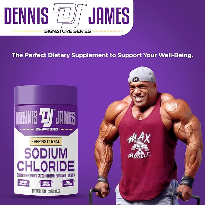 Dennis James Signature Series Sodium Chloride – 1000mg | 120 Capsules | Electrolyte Support Hydration Balance &amp Muscle Function | Non-GMO | 120 Servings