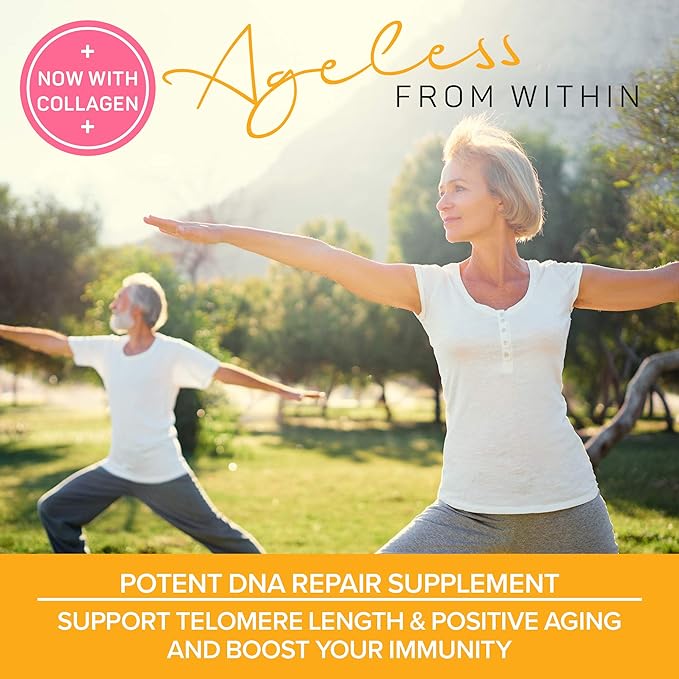 Telomere Supplements with Potent Astragalus Root Extract &amp Collagen – Advanced Anti Aging Supplement – Telomere Lengthening for Longevity DNA Repair &amp Antioxidant Defense – 60 Capsules