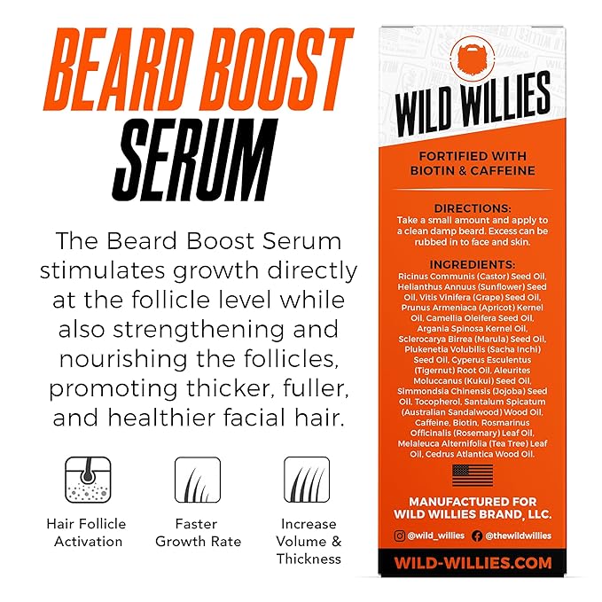 Wild Willies Beard Growth Dual Threat: Serum &amp Gummies for Men - Biotin Caffeine &amp Essential Growth Oil for Fuller Thicker Facial Hair