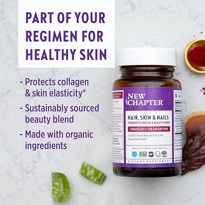 New Chapter Hair Skin &amp Nails Vitamins with Fermented Biotin+astaxanthin Vegetarian Capsule 30 Count (Pack of 1)