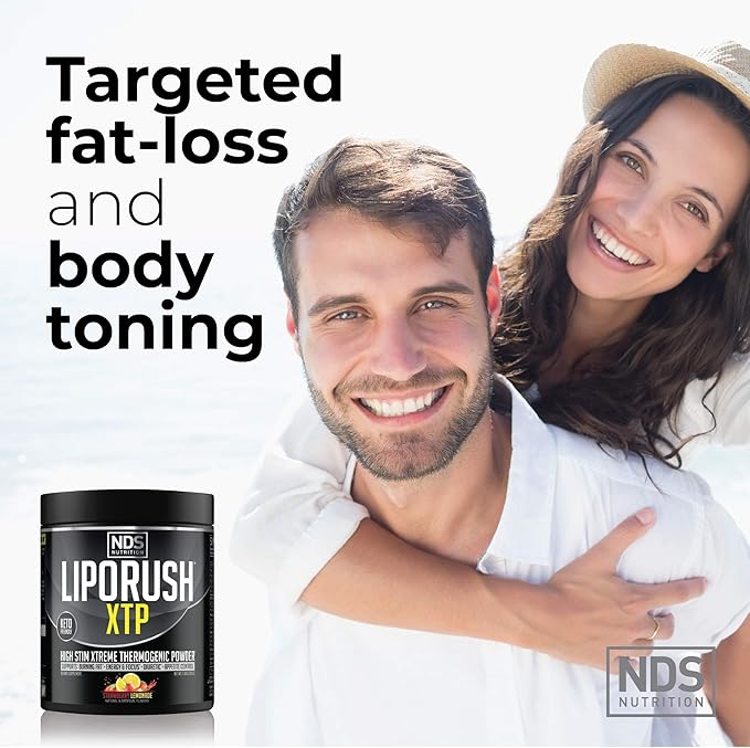 LIPORUSH NDS Nutrition XTP Thermogenic Fat Burner with L-Carnitine - Energy Focus and Appetite Control - Extreme Thermogenic Fat Burning Powder Weight Loss - Strawberry Lemonade (45 Servings)