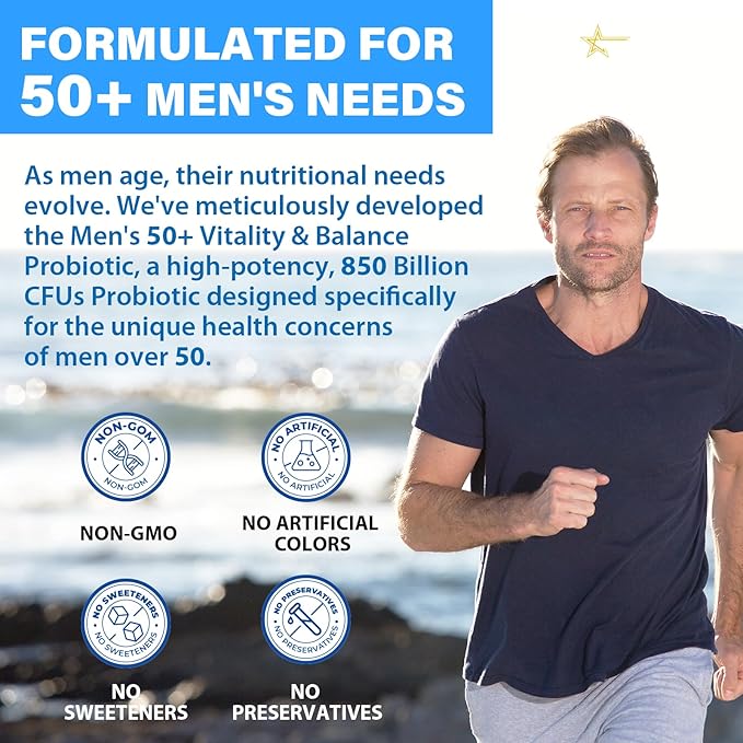 Probiotics for Men Advanced 50+ Mens Probiotic Comprehensive Gut &amp Energy Support with 850 Billion CFU 1800mg Prebiotics Fiber – Tailored Wellness mens probiotics for gut health over 50 90 Cap