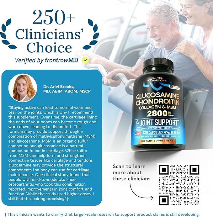 Glucosamine Chondroitin MSM Collagen | HSA | Joint Support Supplement 2800 mg | Made in USA | FSA Approved Product Items | Flexibility Nutritional Vitamins | For Men &amp Women 120 Capsules