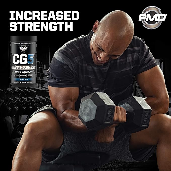 PMD Sports CG5 - Premium Creatine and L-Glutamine Powder (60 Servings) &amp PMD Sports BCAA Stim Free Amino Acids for Enhanced Recovery – Blue Razz (30 Servings)