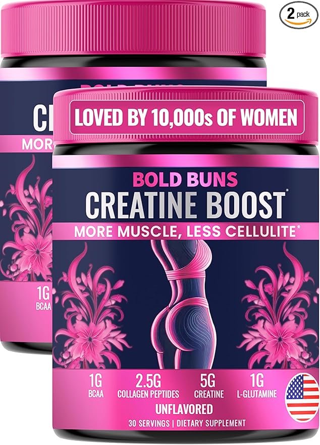 Creatine for Women – Supplement with Collagen &amp BCAA – Supports Muscle Development Post-Workout Recovery Skin Elasticity Healthy Hair &amp Nail - (2 Pack x 30 Servings Unflavored)