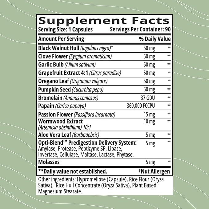 Optimal Health Systems Opti-para | Herbal GI &amp Microbial Balance Support Cleanse with Enzymes &amp Botanicals | Wormwood Black Walnut Pumpkin Clove Garlic Aloe + | 90 Capsules