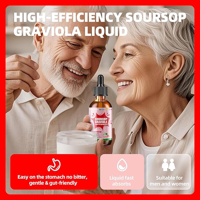 Soursop Graviola Leaf Extract Liquid Drop for Cell Support &amp Regeneration Immune Boost Relax Liver and Sleep Soursop Bitters Liquid Herbal Goodness Sugar/Gluten Free Strawberry Flavor 2 Fl