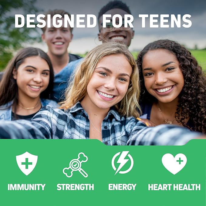 Herbtonics Whole Food Teen Vitamins for Energy Focus &amp Immune Support - Multivitamin for Teenage Boys &amp Girls (12-18) with Real Superfoods - Vegan Plant Based Non-GMO - 60 Easy Swallow Caps