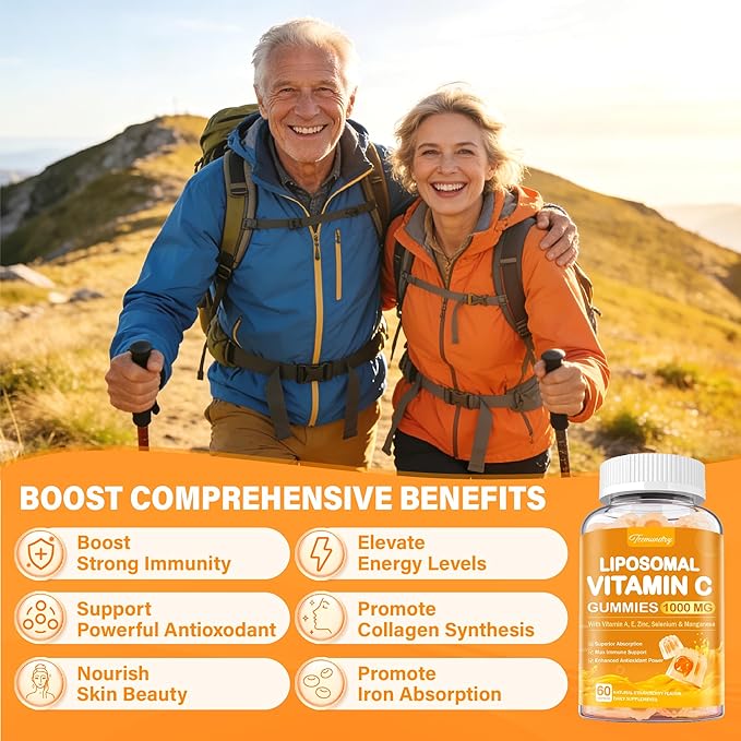 Liposomal Vitamin C Gummies 1000mg for Adults: Vitamin C Chewable Gummy with Zinc Elderberry Vitamins A &amp E