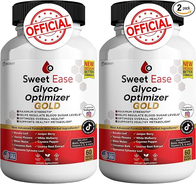 Sweet Ease Glyco Optimizer Gold All Natural Formula to Maintain Healthy Levels Maximum Strength Daily Formula Blood Reviews (2 Pack - 120 Capsules)