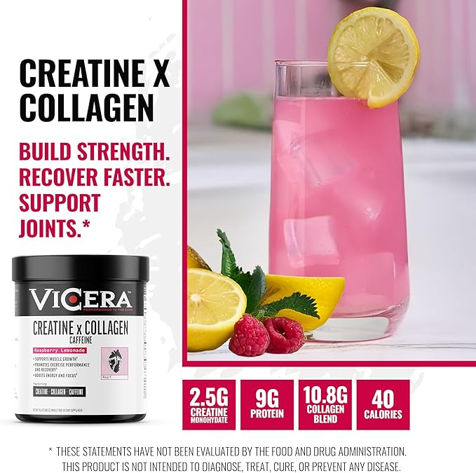 Creatine x Collagen x Caffeine Powder Raspberry Lemonade Flavor Creatine Monohydrate and Collagen with 100 mg Plant Based Caffeine from Coffee Berry Gluten Free Non GMO 16.4 Oz