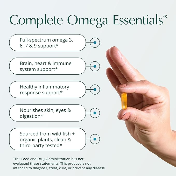 Natura Health Products Complete Omega Essentials Supplement - Balanced Blend of Omega 3 6 7 &amp 9 Fatty Acids - Featuring Fish Oil Concentrate Borage Seed Oil Sea Buckthorn Berry (120 softgels)