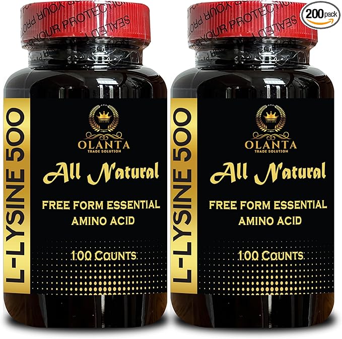 L-Lysine 500mg Free Form - Essential Nutrient for Balanced Wellness &amp Daily Nutrient Support - Premium Quality Formula - 2 Bottles 200 Counts