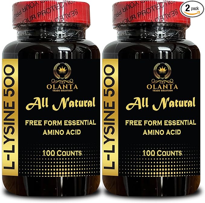 L-LYSINE Amino Acid Supplements - Supplements for Performance Muscle Growth &amp Recovery Lip &amp Skin Health Supplement Free Form Essential Amino Acid - 2 Bottles 200 Counts
