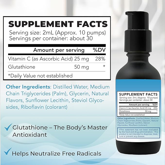 Nano Glutathione w/Nano Vitamin C | Ultra Absorbable Antioxidant for Detox Support Immune Health and Healthy Gums | Fast Oral Delivery | 30 Servings