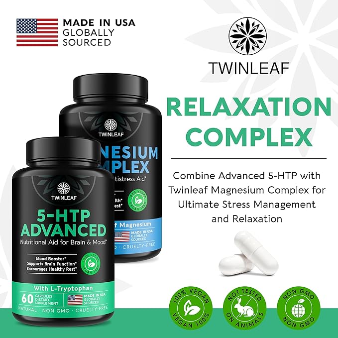 5 HTP Supplement for Mood Support - Made in USA - Natural Manganese &amp L-tryptophan Capsules - 5-HTP Booster for Men &amp Women - Proprietary Formula for Mood and Relaxation - 60 Vegan Capsules