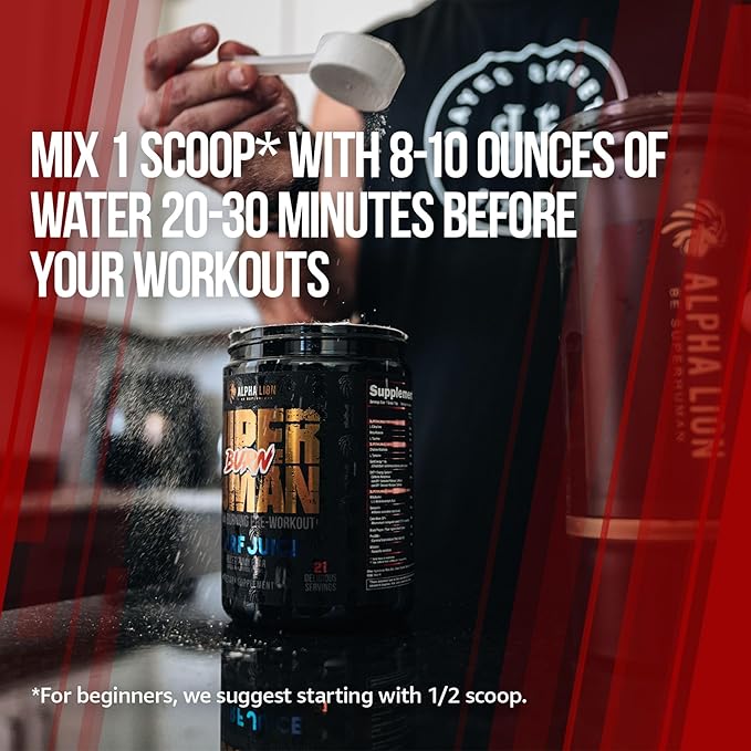 ALPHA LION Superhuman Burn – 2 in 1 Metabolism Booster Pre Workout and Thermogenic Fat Burner for Men – Appetite Suppressant and Weight Loss Supplement (21 Servings Sweet Black Cherry Flavor)