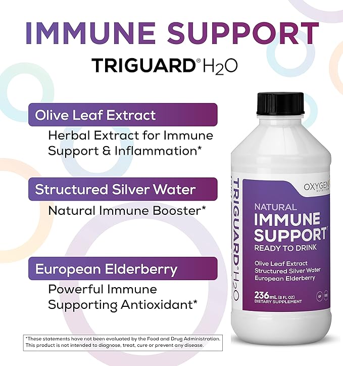 Triguard Plus Colloidal Silver Water Sambucus Elderberry Extract &amp Olive Leaf Extract 3-in-1 Liquid Immune Support Ready to Drink | Powerful Immune System Booster | Great Taste - 8oz Made in US