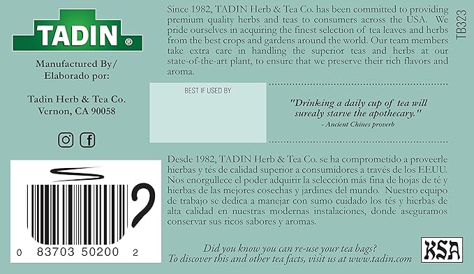 Tadin Spearmint Tea Herbal Tea Caffeine Free 24 Tea Bags Per Box Pack of 6