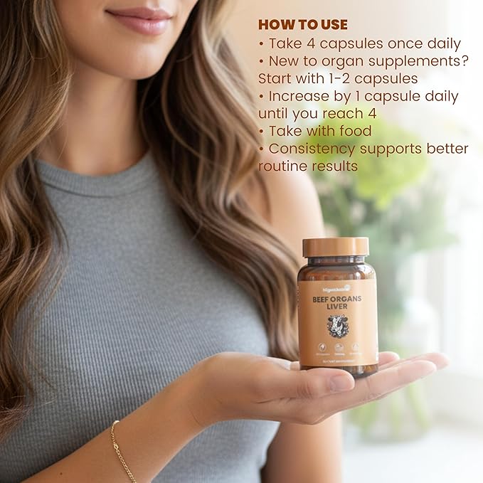 Grass Fed Beef Organ Supplement for Women &amp Men -120 Capsules - 100% Organ Complex with 3000mg of Desiccated Beef Liver Heart Kidney Pancreas Spleen - Non-GMO &amp Pasture-Raised Organ Comple
