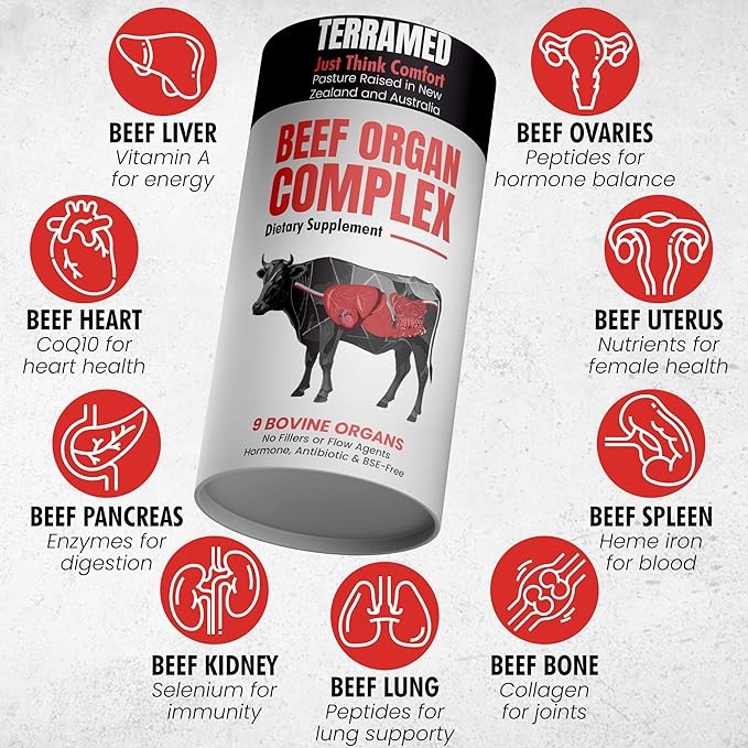 Beef Organ Supplement for Women | Grass Fed Beef Organs Liver Supplement | 9 Nutrient Rich Bovine Organs | Raised on New Zealand &amp Australian Pastures | No Fillers | Great Taste | 60 Gummies
