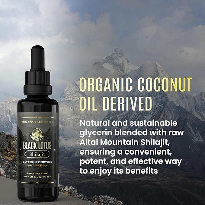 Black Lotus Pure Shilajit Resin Liquid Tincture 50ml 100% Pure Natural Shilajit for Men &amp Women with Amino Acids 175mg Fulvic Acid 85 Ionic Trace Minerals for Immune Support Focus Energy