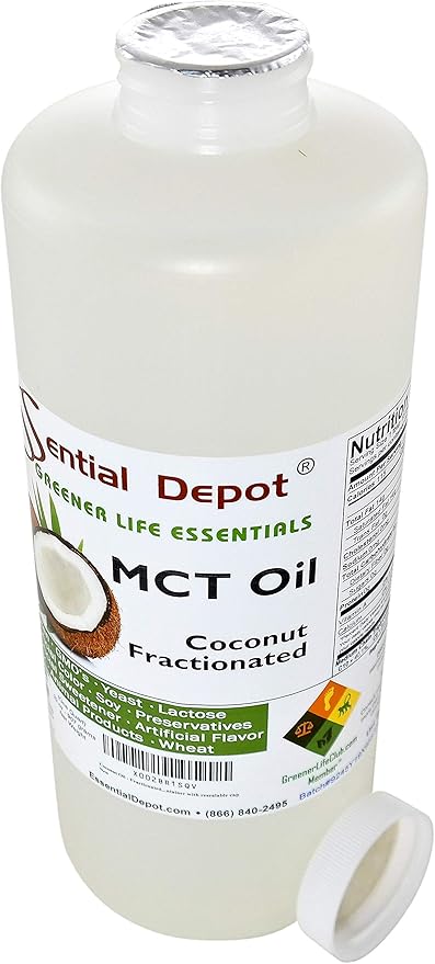 Coconut Oil - Fractionated - MCT (medium-chain triglycerides) - 5 x 1-Quart (32 oz) - liquid - Food Grade - Safety Sealed Resealable HDPE Container Microwave Safe (remove foil seal) Freezer Safe