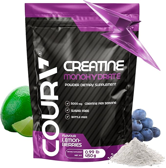 COURA Creatine Monohydrate Lemon-Berries Flavor - Sports Supplement - Strength and Endurance - Ideal for Intense Workouts - Gluten Free - Bottle Free - 450g