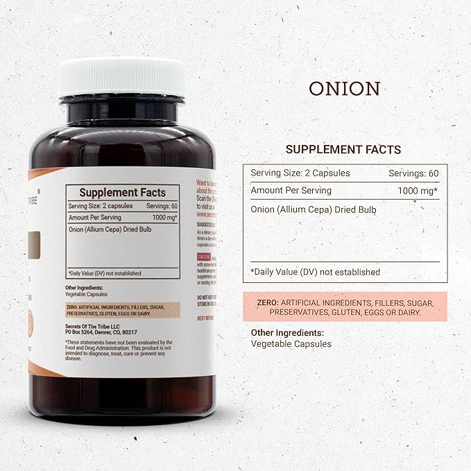 Secrets of the Tribe Onion 120 Capsules 1000 mg Onion (Allium Cepa) Dried Bulb (120 Capsules)