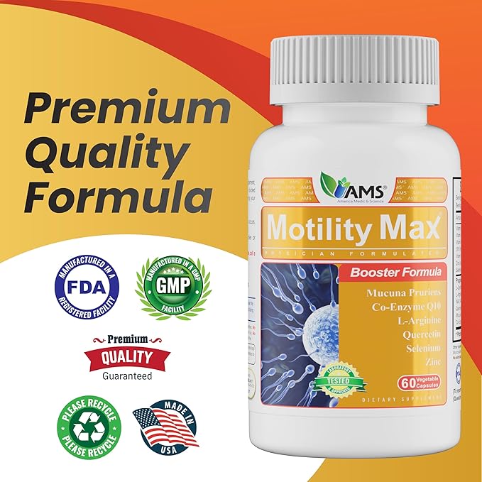 Motility Max – Supports Sperm Motility &amp Reproductive Health Promotes Healthy Blood Flow Libido &amp Testosterone Levels Antioxidant Formula with L-Arginine L-Carnitine &amp Essential Nutrient