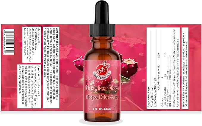 Prickly Pear Nopal Cactus Supplement Combo Pack - Freeze Dried Cactus Fruit Extract - 120 Vegetable Capsules &amp 2oz Liquid Drops - Vegan Rich in Betalains &amp Bioavailable