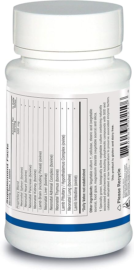 Biotics Research Neonatal Multi-Gland™ Mixed Organs and Glandular Concentrates Broad Spectrum Therapy Spleen Heart Pancreas Kidney Brain Liver Adrenal Thymus Pituitary or Hypothalamus 60 Tabs