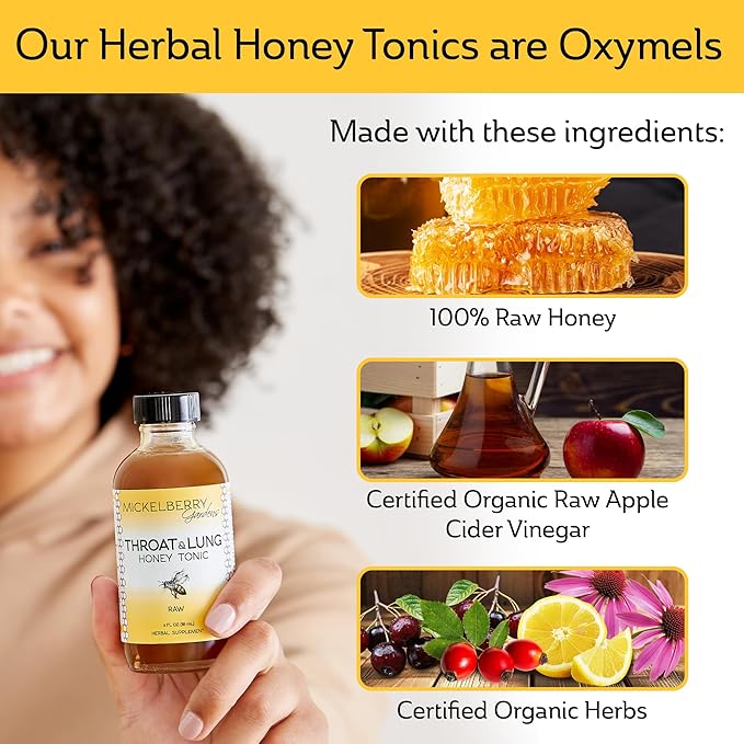 Mickelberry Gardens Throat &amp Lung Honey Tonic: Wellness Syrup Natural Sore Throat Relief Immune Support &amp Cough Suppressant for Adults &amp Kids (8 oz)