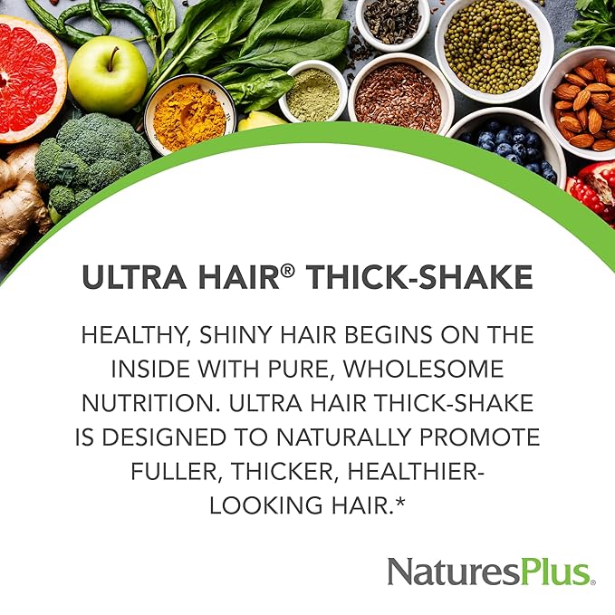 NaturesPlus Ultra Hair Thick Shake - 1 lb - French Vanilla Flavor - Hair Protein Powder for Healthy Growth - With Biotin &amp Amino Acids - Non-GMO Gluten-Free - 16 Servings