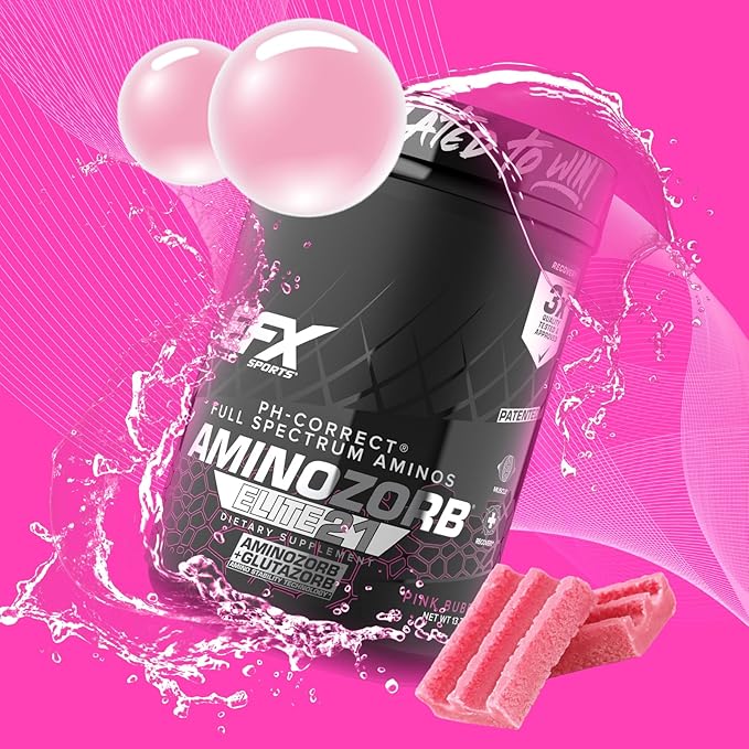 EFX Sports Aminozorb Elite 21 | PH-Correct Full Spectrum Aminos + Glutamine | Essential &amp Non Essential Aminos | Zero Sugars | 30 Servings (Pink Bubblegum)