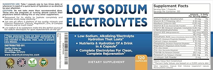 Low Sodium Electrolytes Only 23mg Serving Almost No Sodium Electrolyte Supplement Sugar Free Fast Hydration Potassium Magnesium Zinc C &amp More Kidney Friendly Electrolytes 2-Pack