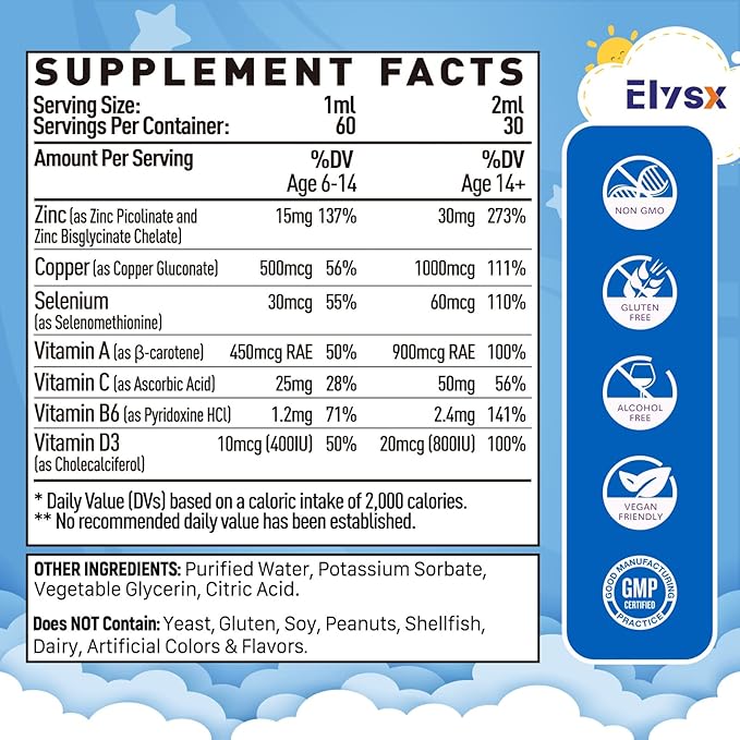 Zinc Picolinate Copper Liquid Drops Celated Zinc 30mg with Copper Selenium for Kids &amp Adults Immune Support &amp Skin Health Mixed Berry Flavor 2 FL OZ