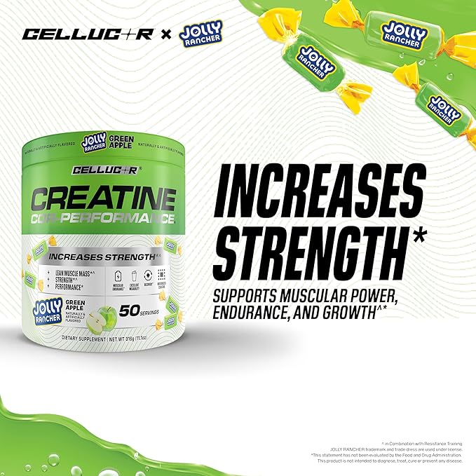 Cellucor Creatine Powder Jolly Rancher Green Apple - Increases Strength Lean Muscle Mass &amp Endurance Micronized Creatine for Fast Absorption 5g Creatine per Serving 50 Servings