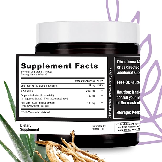 Durable Acid Relief – DGL &amp Aloe Vera – Supports Occasional Heartburn Indigestion &amp Reflux – Gut &amp Digestive Health – Doctor Formulated Vegan Non-GMO Made in USA – Powder 90 Servings