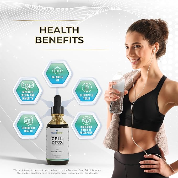 Wellness Extract Cell Dtox - Humic Fulvic Acid &amp Zeolite Electrolyte Alkaline Water Mineral Drops with Zero Sugar Powerful Antioxidant Supplement 2 oz