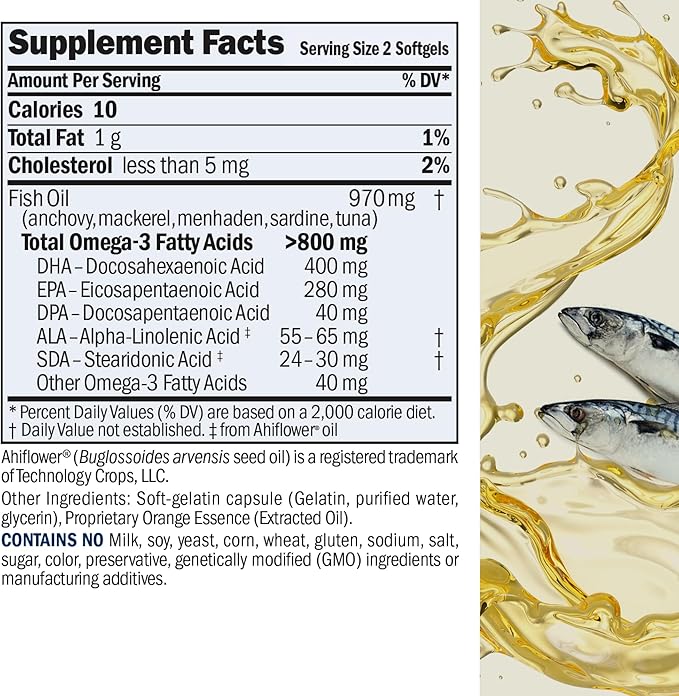 ANDREW LESSMAN Essential Omega-3 Orange - 360 Softgels - Ultra-Pure High Potency Omega-3 Oils. High DHA No Stomach Upset No Contaminants No Mercury. Small Easy to Swallow Softgels