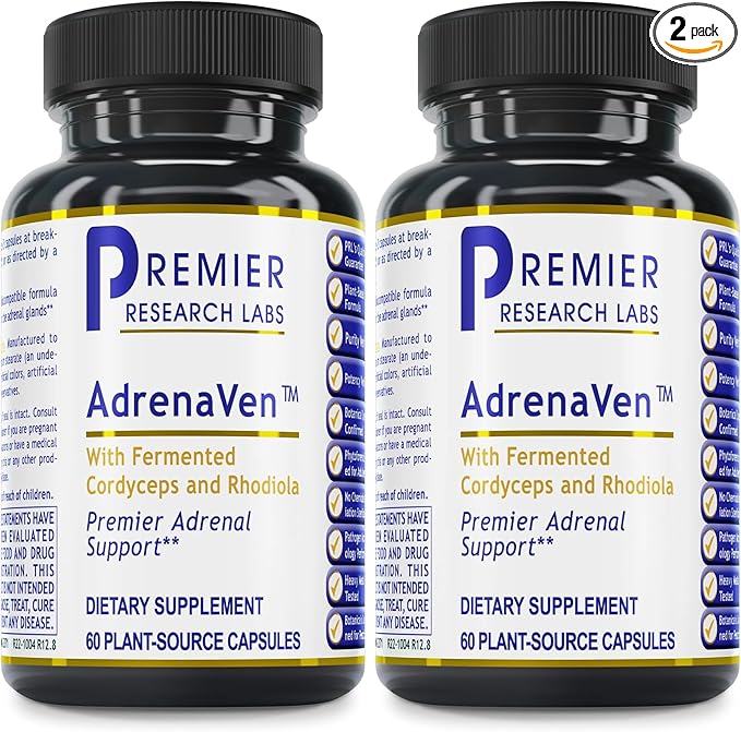 Premier Research Labs 30 Servings-AdrenaVen - Adrenal Health Supplement Supports Adrenal Gland Health and Stress Response - Organic Adrenal Health - 60 Plant-Source Capsules (Pack of 2)