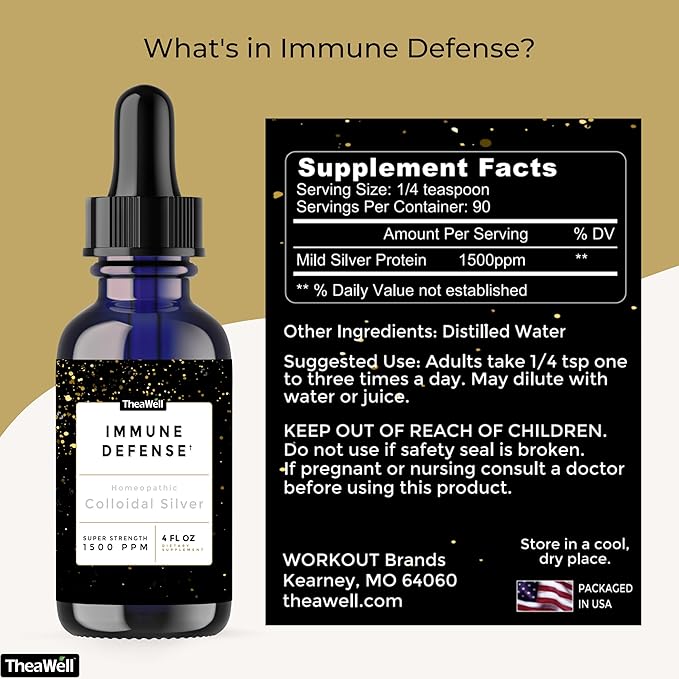 Colloidal Silver 1500 PPM Super-Strength Concentration Immune Defense High-Grade Mild Silver Protein (4.00 Fl Oz 4.00 Fl Oz) by TheaWell