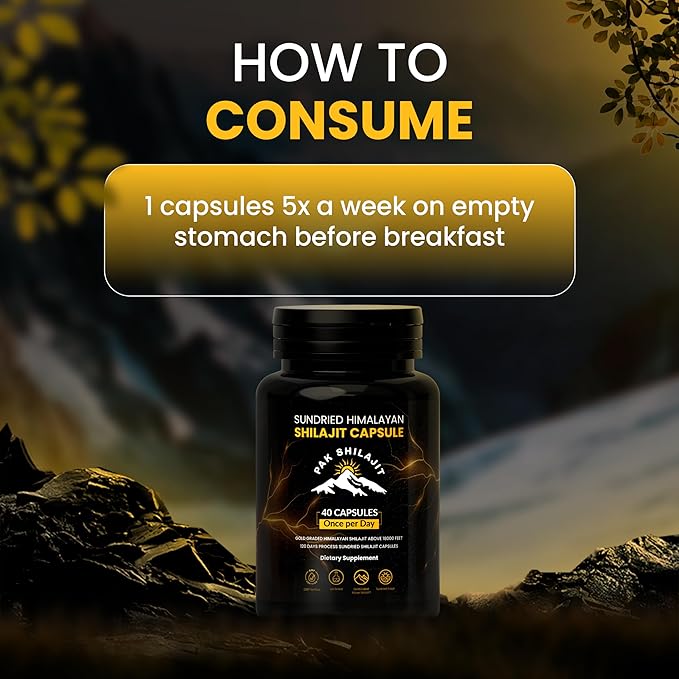 120 Days Naturally Sun-Cured Himalayan Shilajit Capsules | Gold Grade Above 18000 FT | Organic | 85+ Natural Minerals | Rich in Fulvic &amp Humic Acid | Men &amp Women | 40 Capsules