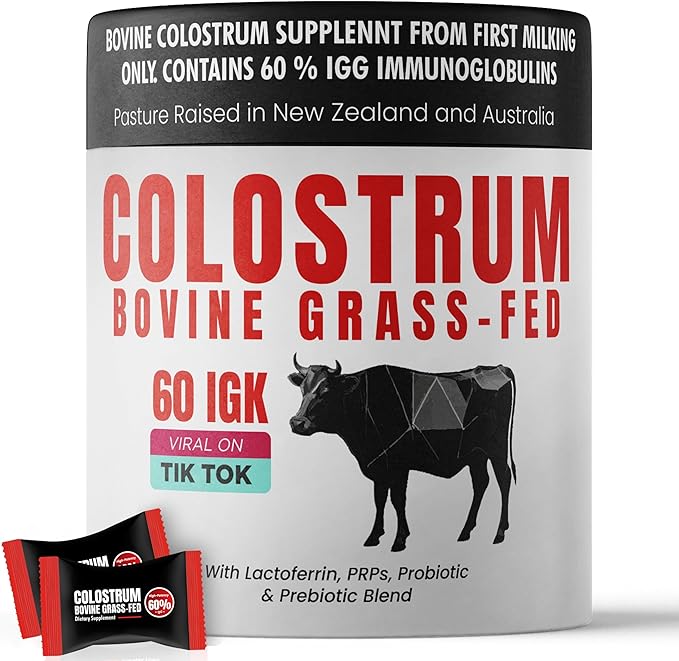 Colostrum Supplement | Bovine Grass Fed Colostrum with 60% IgG | with Lactoferrin PRPs Probiotics &amp Prebiotics | Gentle on Kids &amp Adults | GMO-Free | Tastes Delicious | 90 Gummies